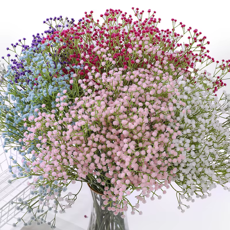 108 têtes blanches bébés souffle fleurs artificielles bricolage Bouquet 60 cm décoration de mariage Arrangement en plastique fausse fleur décor à la maison