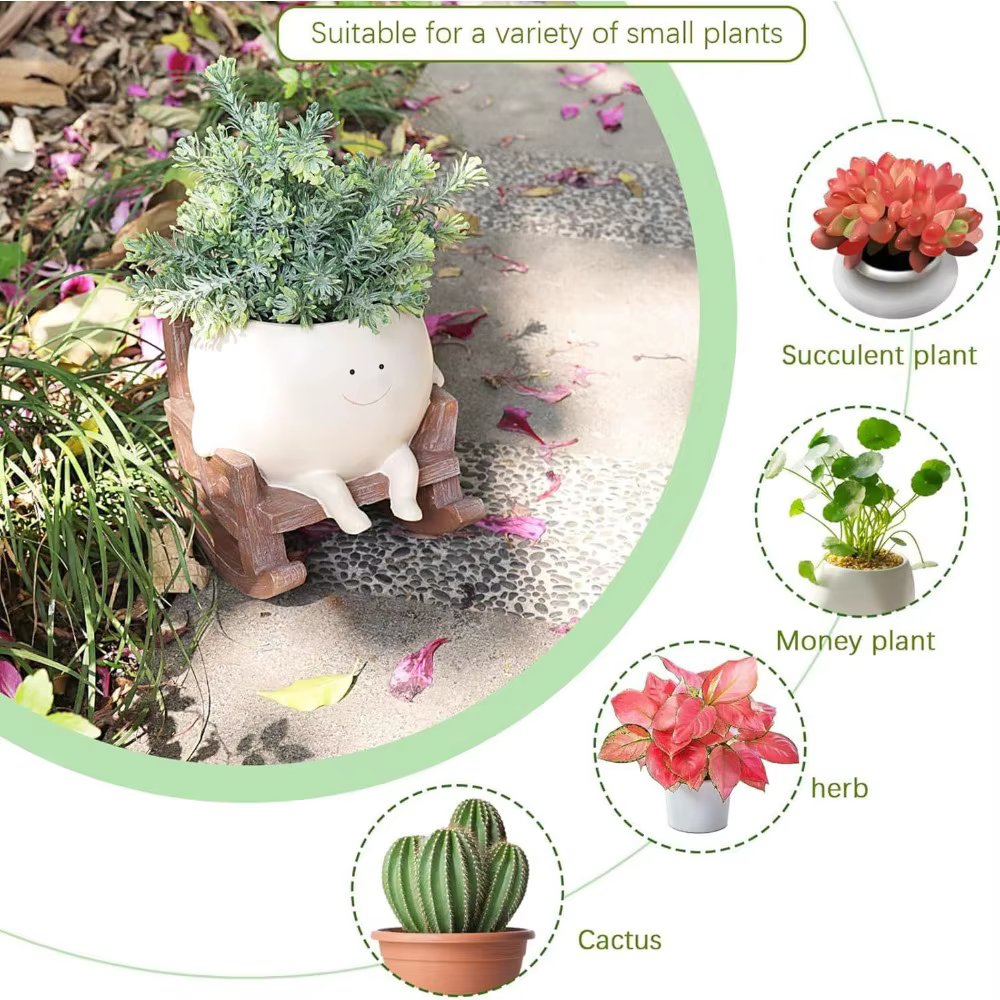 Mini Fauteuil à Bascule Visage Souriant, Pot de Plante Créatif, Jardinière Mignonne pour Intérieur, Balcon, Jardin, Cour, Décoration Florale de Grande Beauté