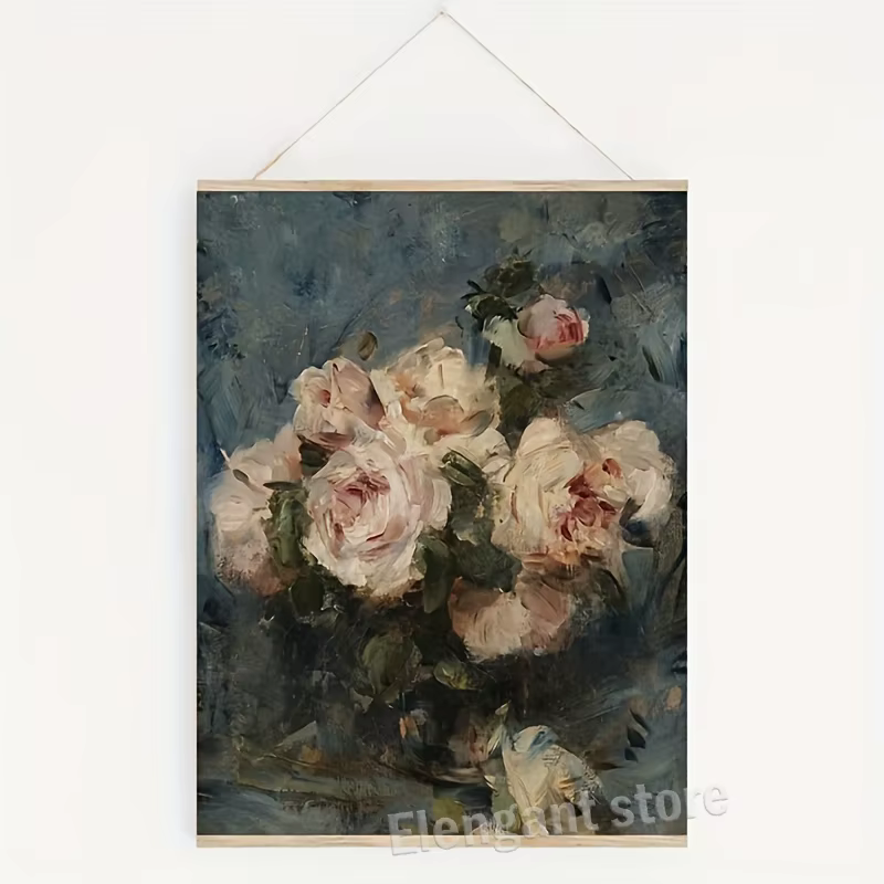 Peinture sur toile à l'huile de pivoines de fleurs vintage