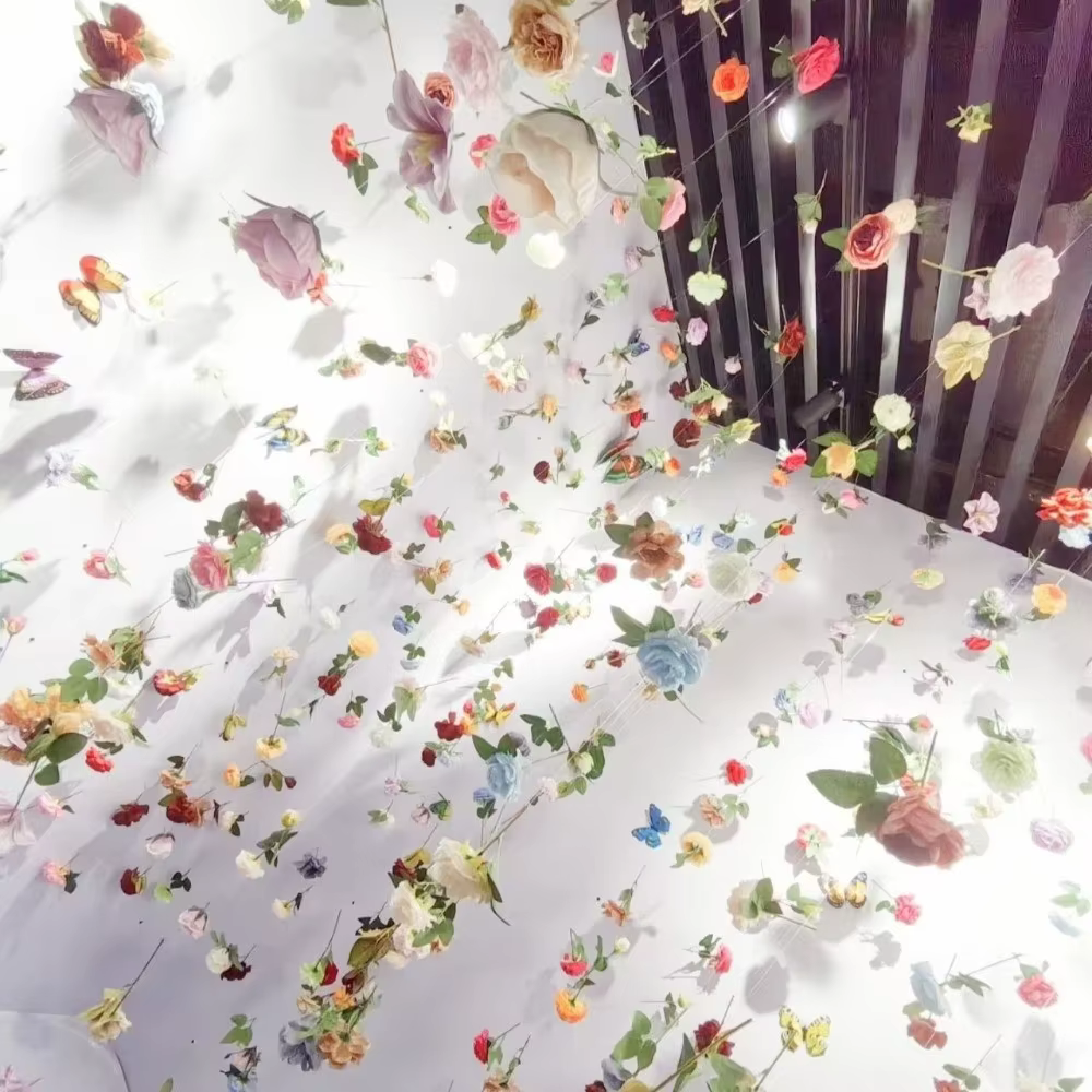 Rideau de fleurs artificielles style bohème