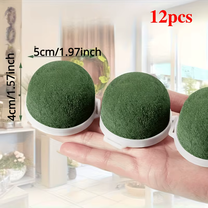 12 boules de mousse florale verte avec base