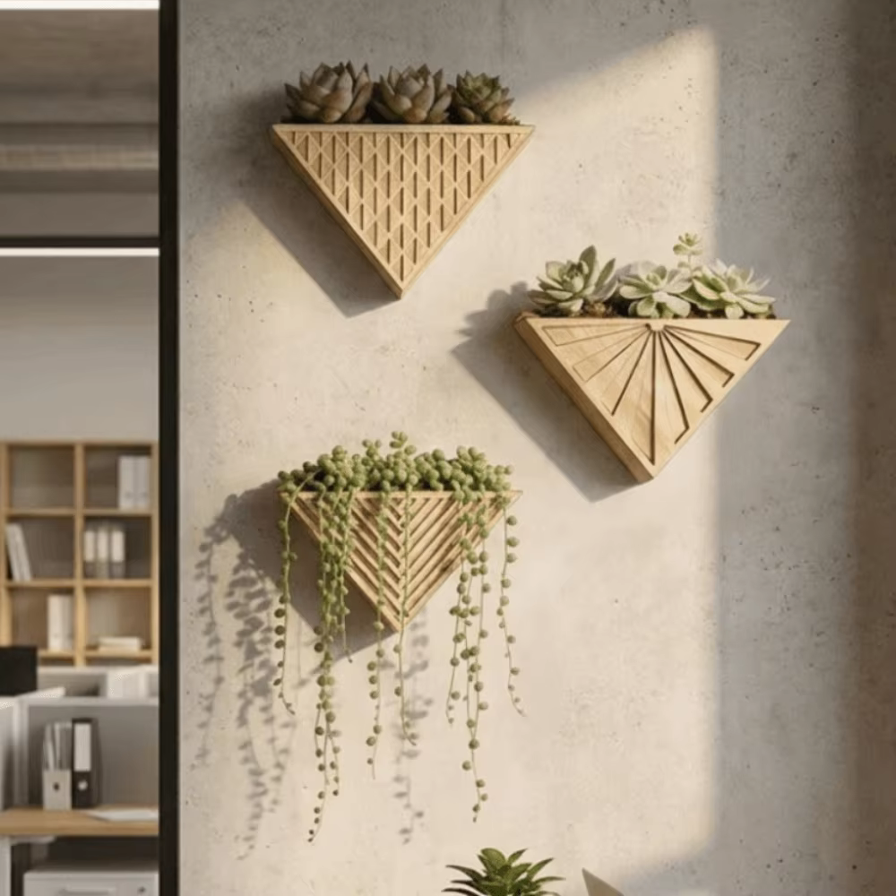 Support de plante mural triangulaire en bois moderne