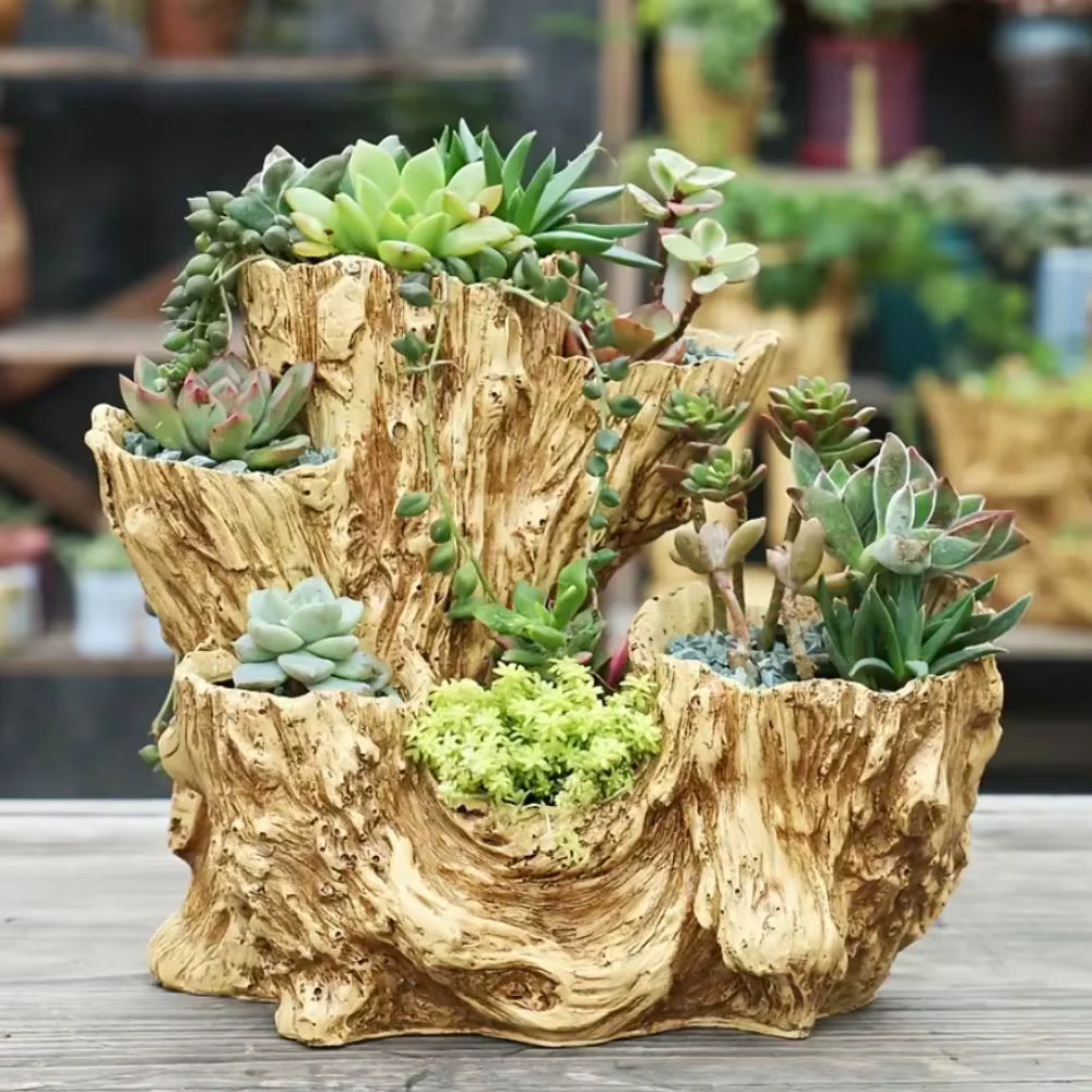 Pot de fleurs en résine de style vintage (avec trous de drainage) - Design à texture irrégulière unique