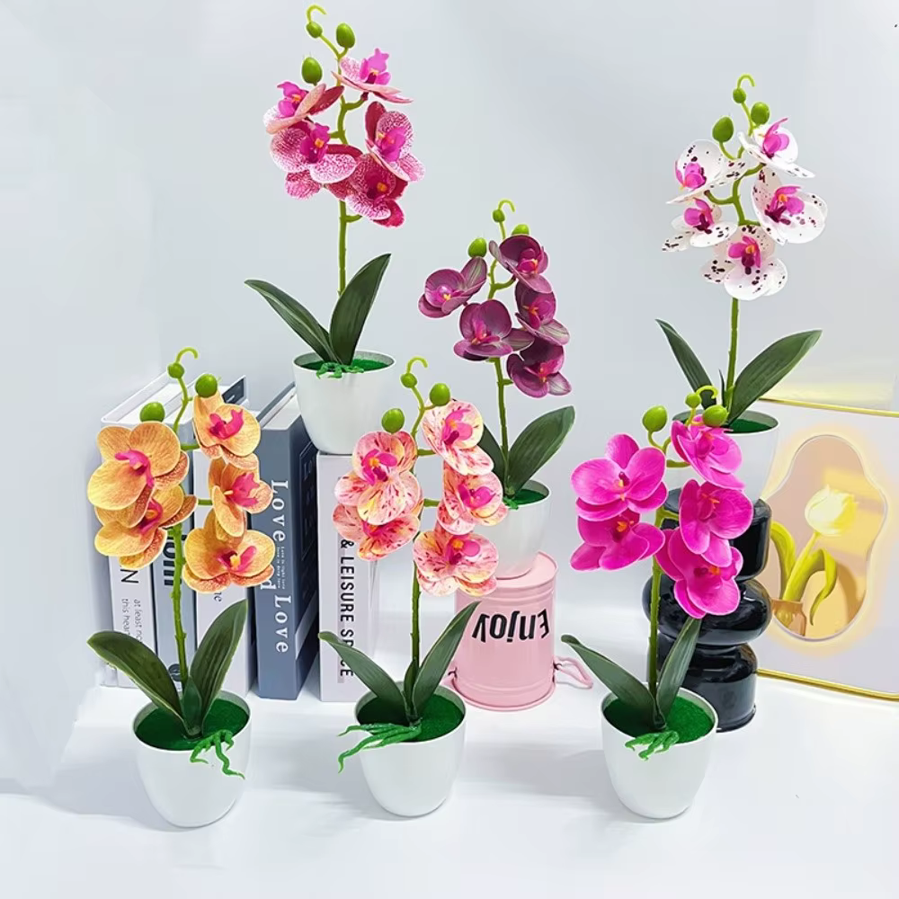 Orchidée artificielle rose en Pot