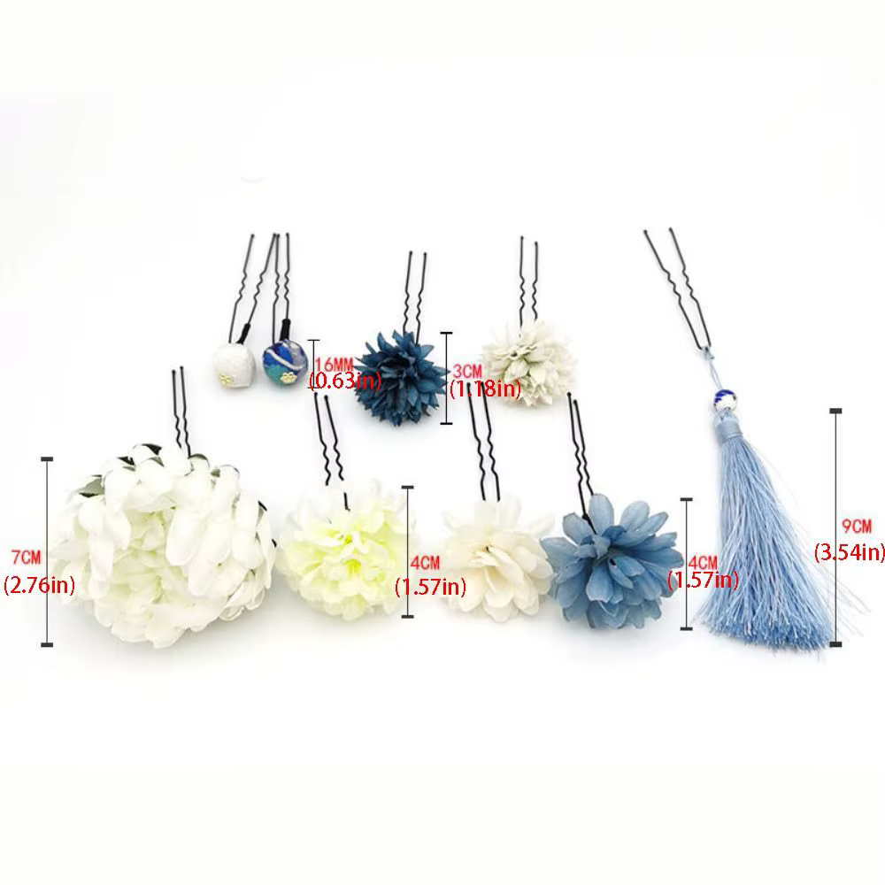 Bijoux Style japonais fleur fourchettes à cheveux à la main fleur japonais Kimono pinces à cheveux tissu Vintage glands bâton de cheveux filles