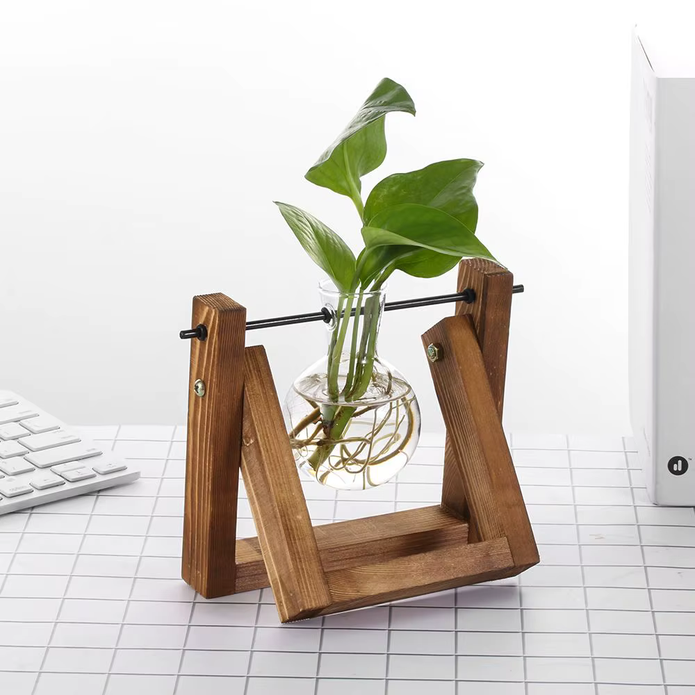 Décor à la maison Terrarium table planteur Pot de fleur plantes hydroponiques Vases Vase en verre cadre en bois