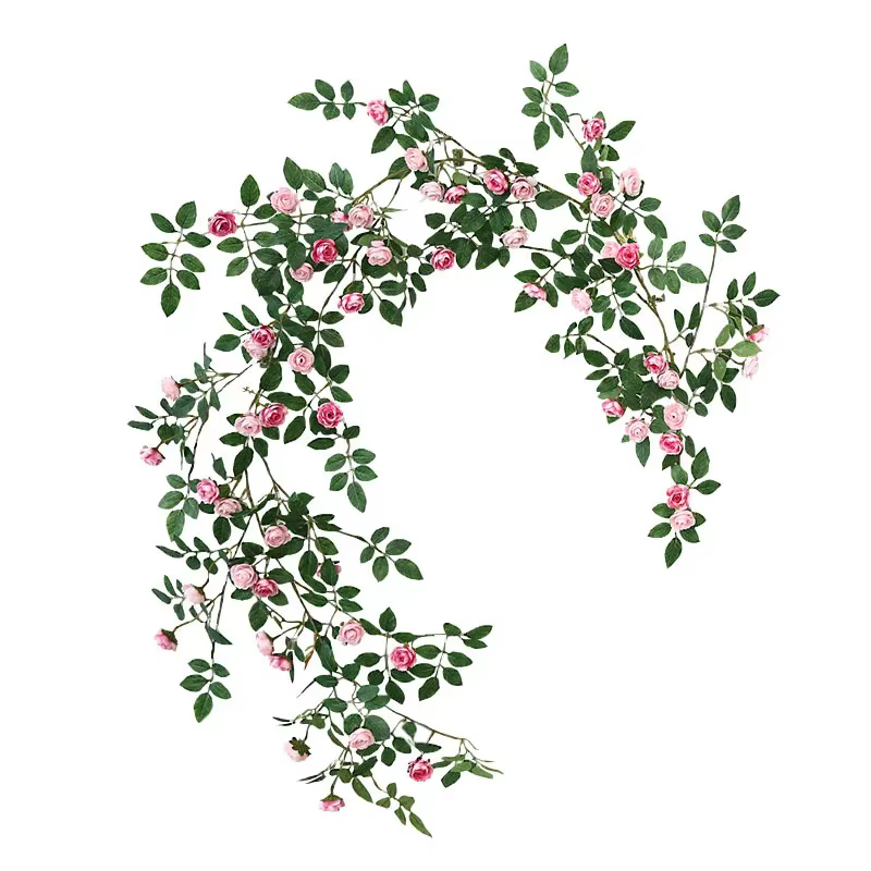 Guirxiété de plantes vertes artificielles en rotin rose