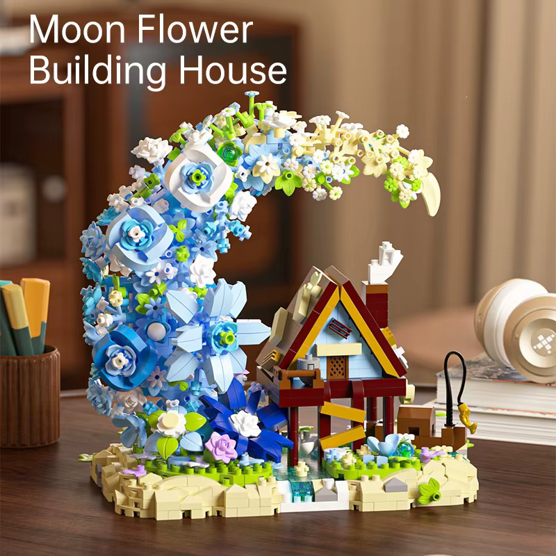 Ensemble de blocs de construction DIY LED Maison en bois et Cabane florale