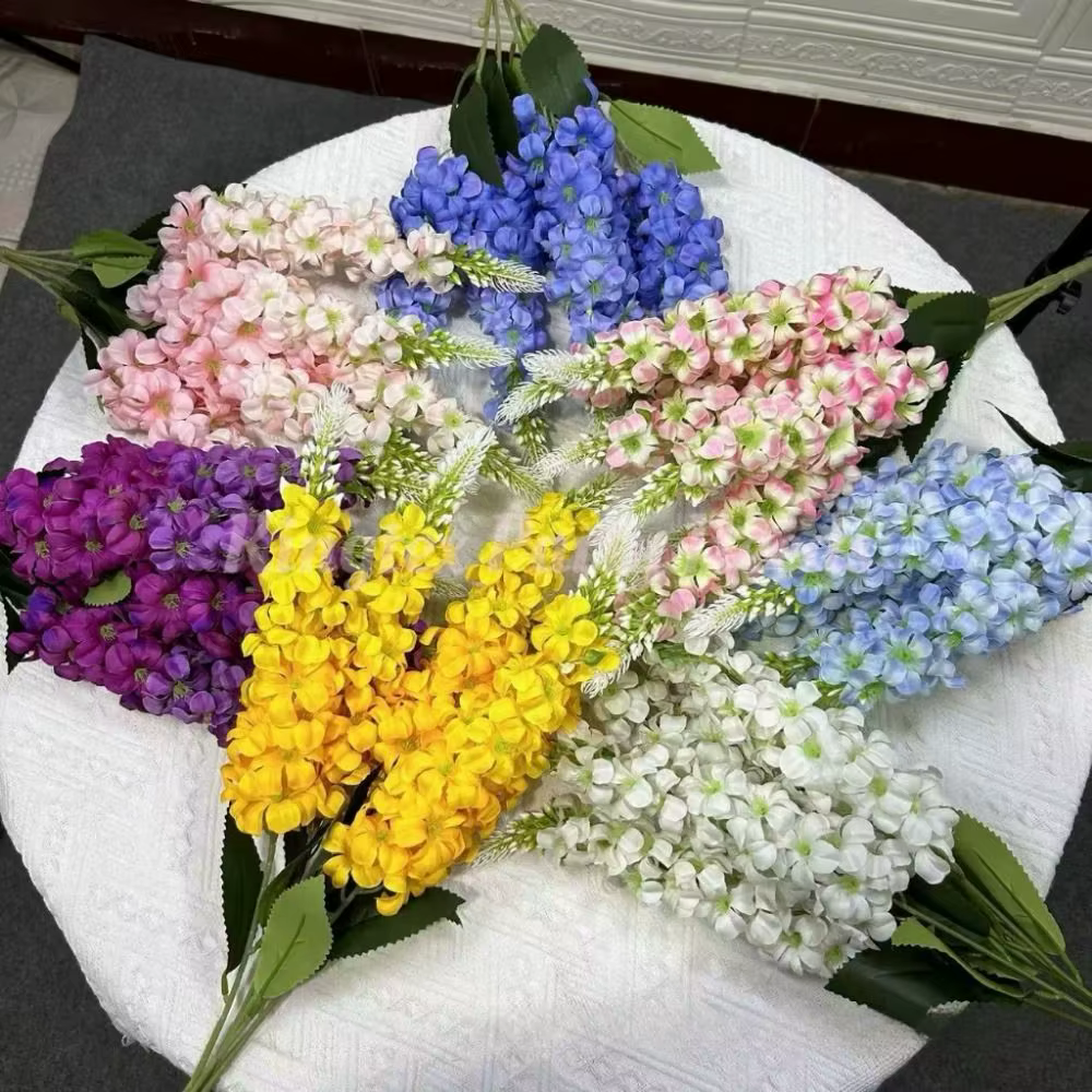 5 tiges de fleurs artificielles de jacinthe multicolores