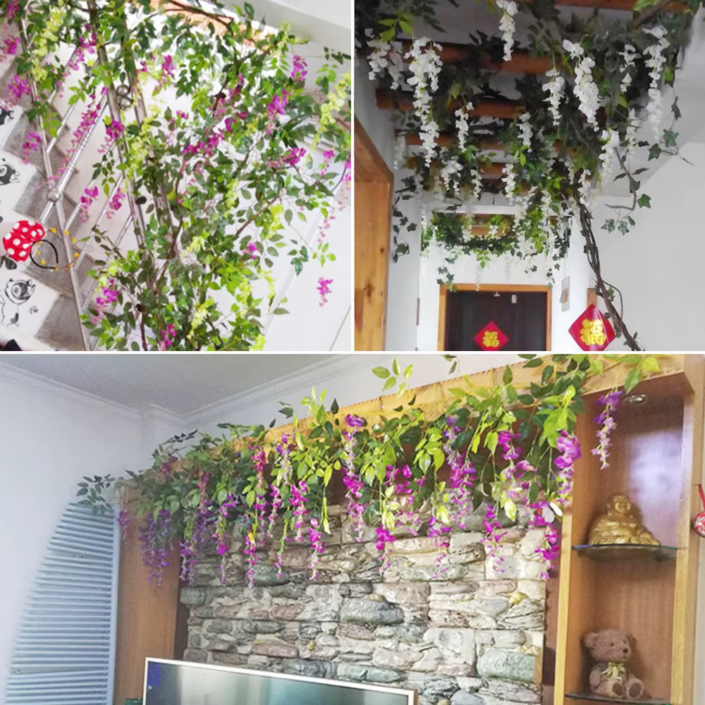 Guirlande de fleurs de glycine artificielles luxueuses