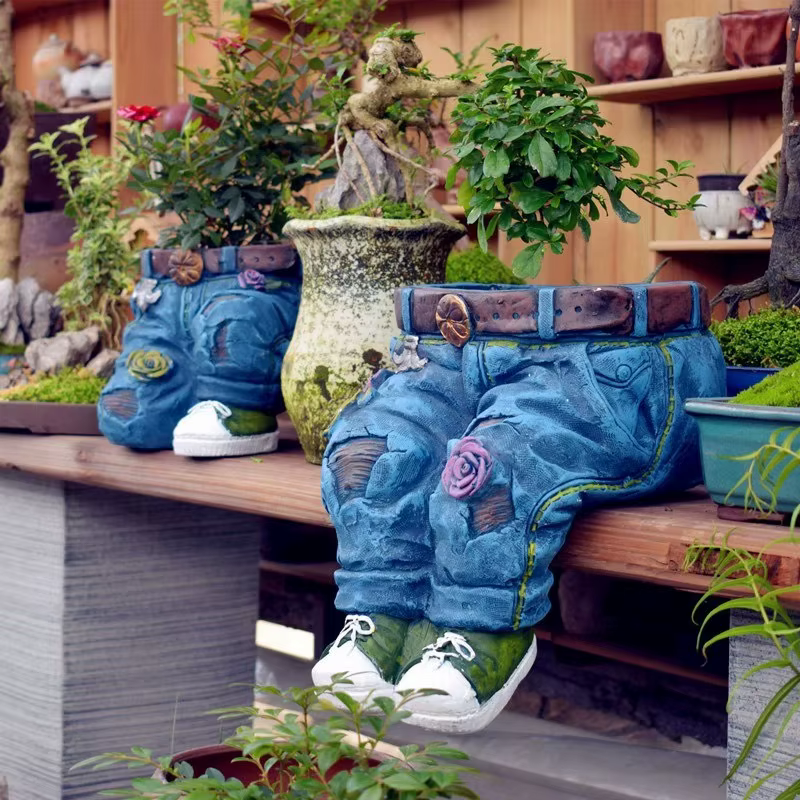 Sculpture de décoration de jardin en jean Vintage en résine
