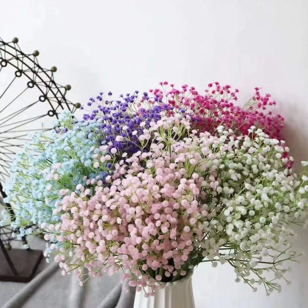 108 têtes blanches bébés souffle fleurs artificielles bricolage Bouquet 60 cm décoration de mariage Arrangement en plastique fausse fleur décor à la maison