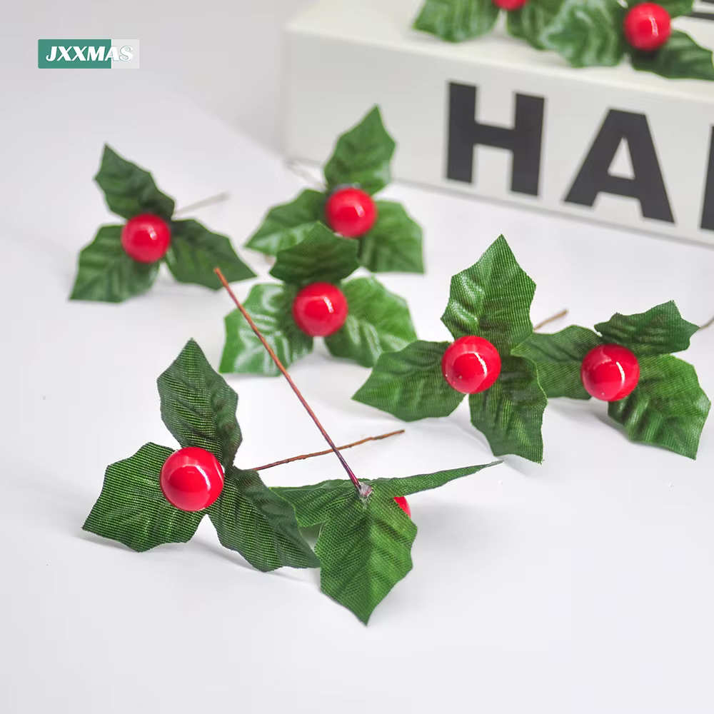 24 pièces feuille de houx artificielle baies cerise rouge petits fruits fleur de soie bricolage Bouquets de noël couronne fête de mariage décoration de la maison
