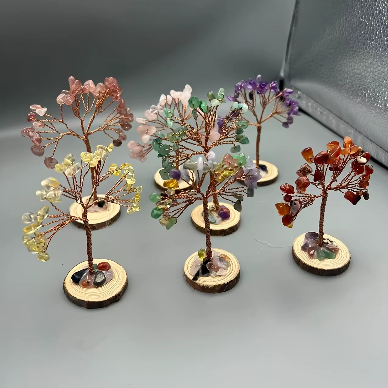 Arbre à argent en pierre naturelle, base colorée, décoration d'intérieur