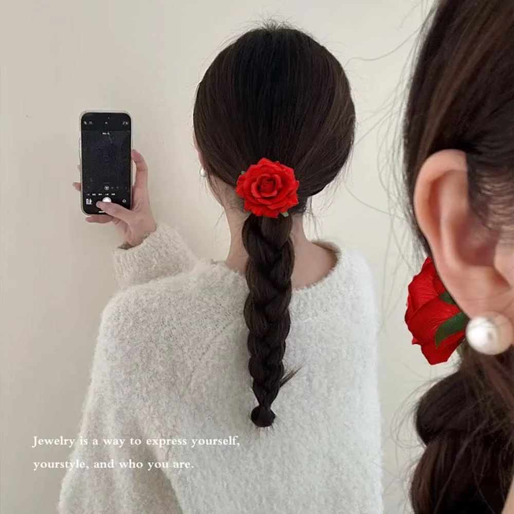 Pince à cheveux fleur rose rouge rétro pour femme, épingle à cheveux artificielle, pince latérale, coiffure en cordon pour patients, accessoires pour cheveux de mariage