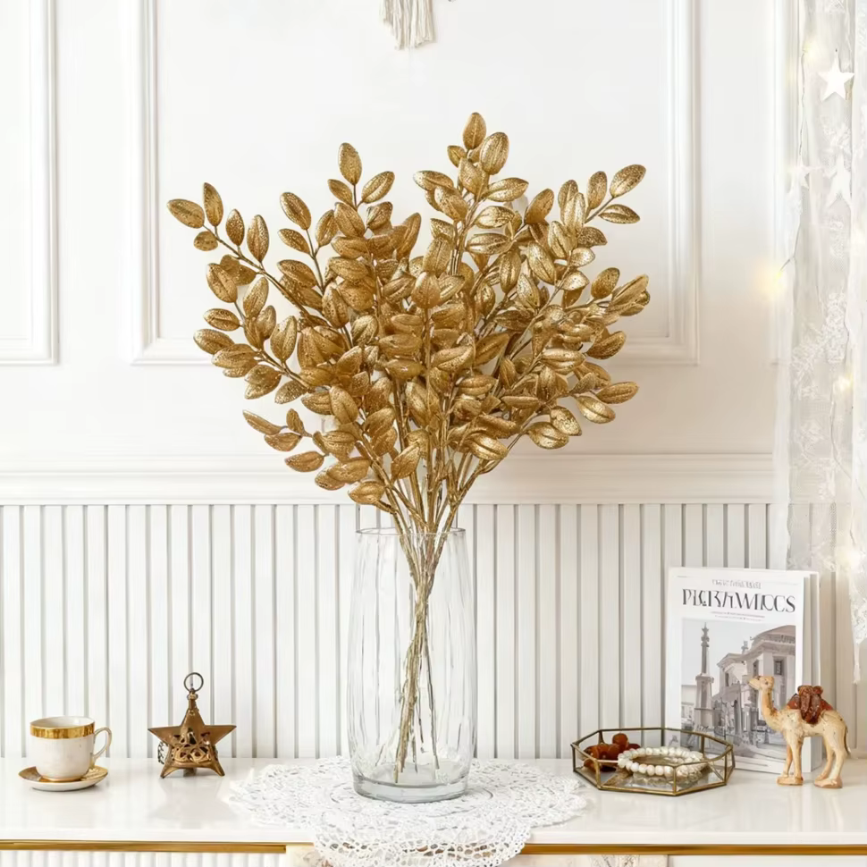Plante artificielle feuilles dorées nouvel an saint valentin maison chambre Decora extérieur mariage jardin Vase guirlande couronne bricolage Prip boîte-cadeau