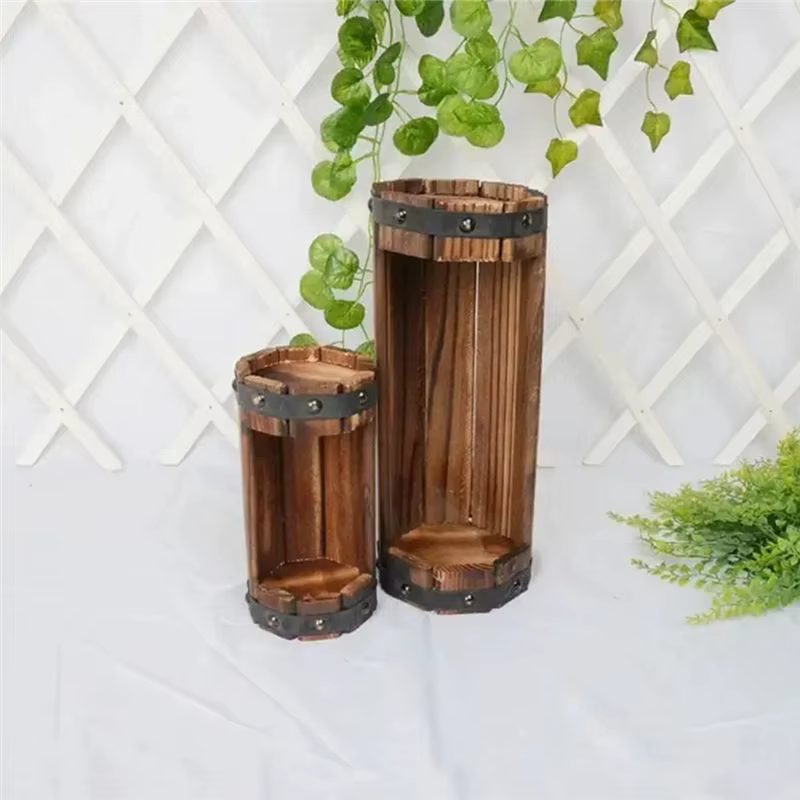 Wood Pots à fleurs en bois carbonisé antiseptique pour décoration de mariage