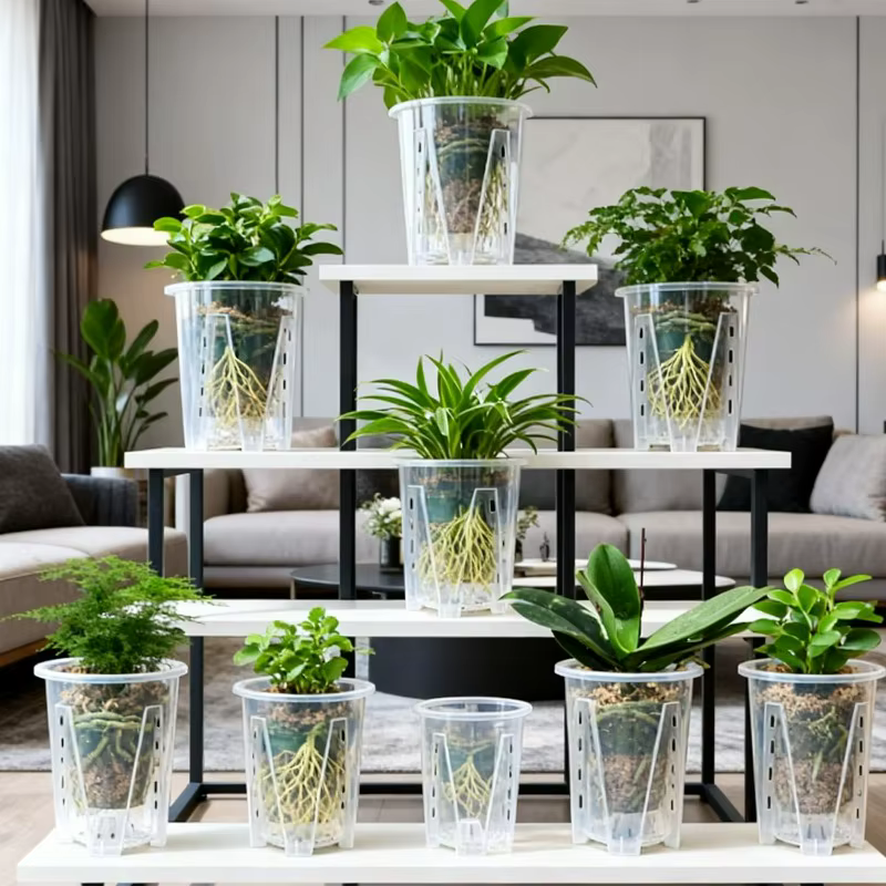 Pot de fleurs transparent respirant en plastique pour contrôle des racines