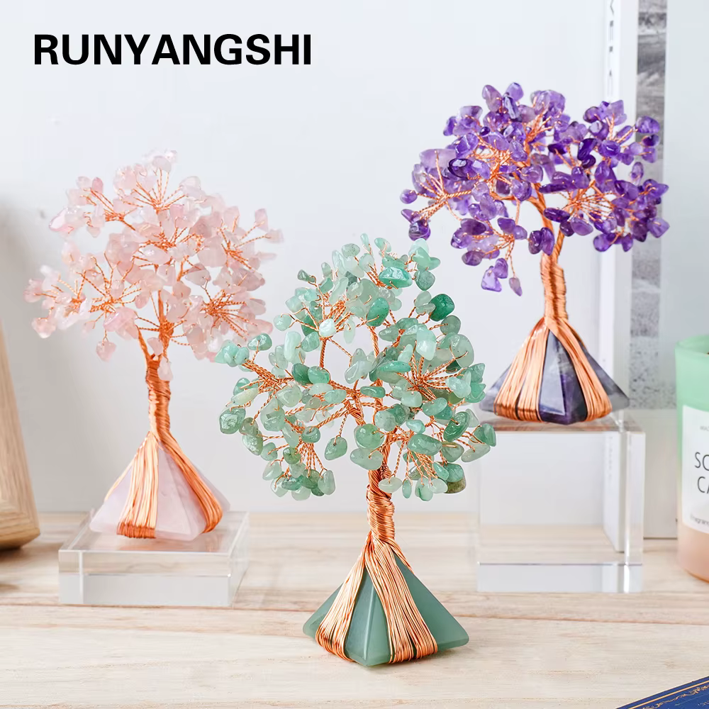 Arbre d'argent en Quartz Rose naturel