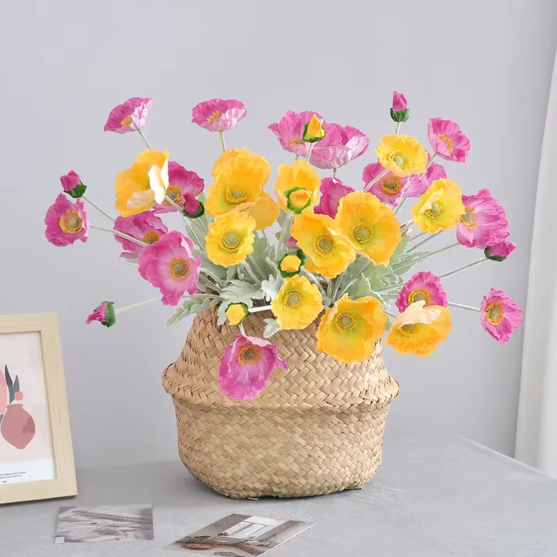 Fleur artificielle de pavot floqué pour la décoration intérieure de la maison