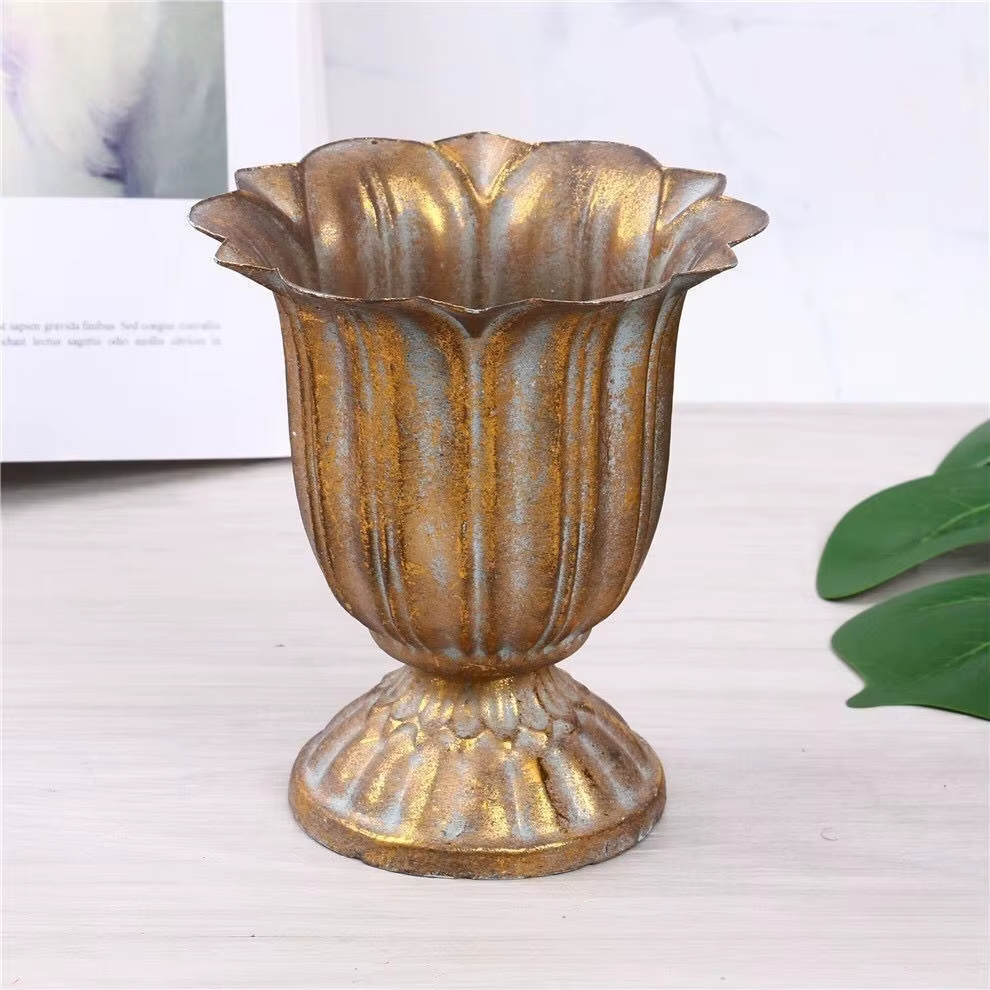 Vase en métal européen Vintage, décor Floral, Art en fer, accessoire de photographie pour la maison, Pot de fleur décoratif
