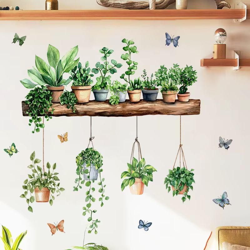 Autocollants muraux 3D de plantes vertes en pot