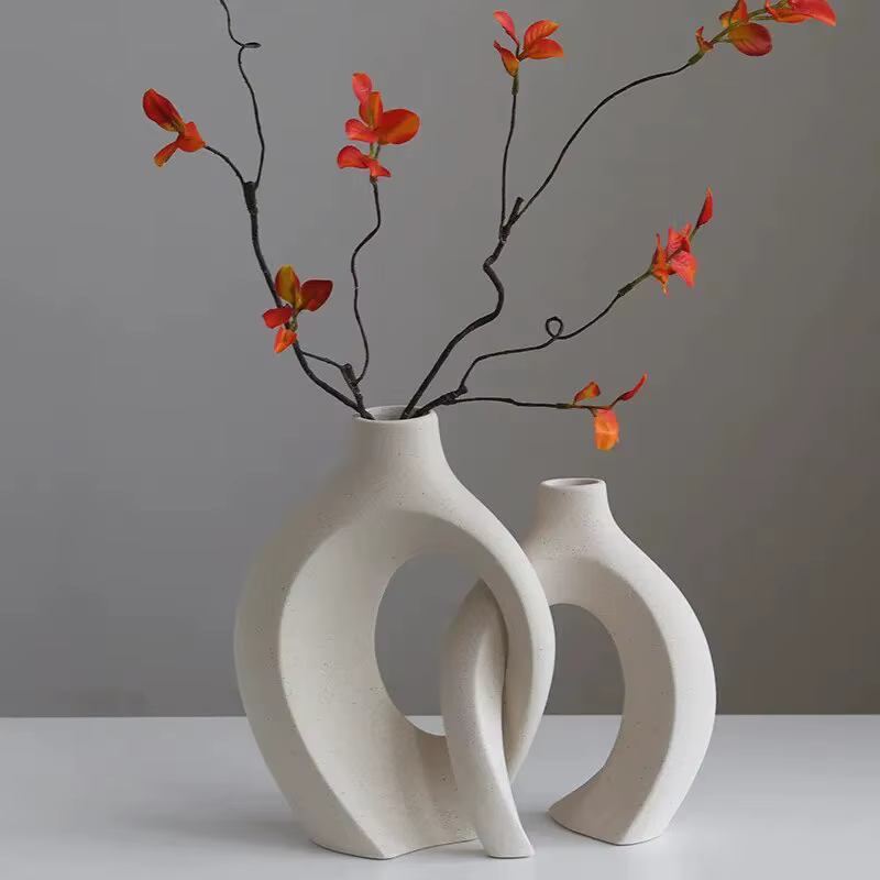 NOUVEAU Lot de 2 pots de fleurs circulaires creux en céramique style nordique