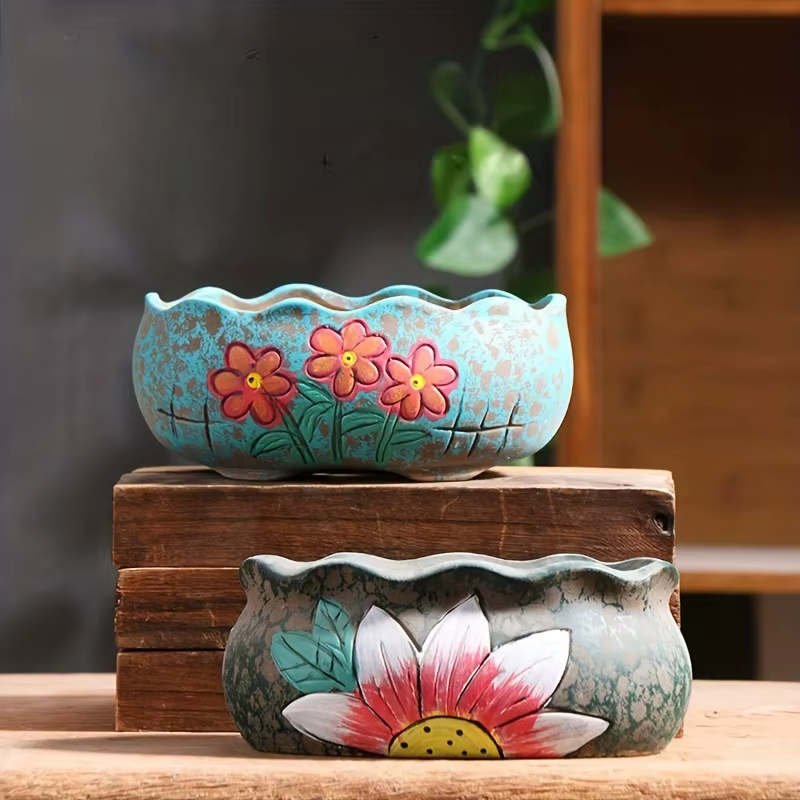 Ensemble de pots à succulentes en céramique peints à la main