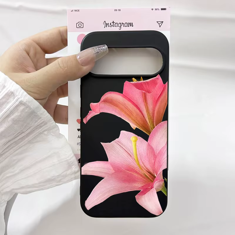 Coque de téléphone à motif de fleur de lys rose, étui en TPU souple et transparent pour Google Pixel 10 Pro XL 9 8A 9 8 Pro 7 6A 5G INS