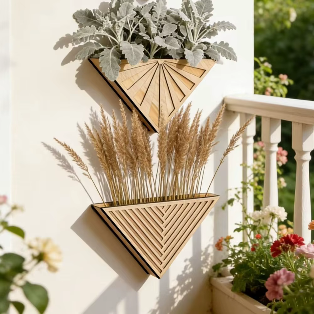 Support de plante mural triangulaire en bois moderne