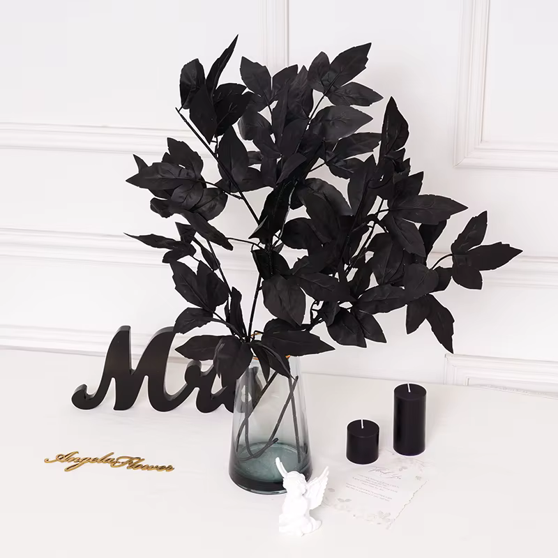 Feuilles de plantes artificielles noires en soie