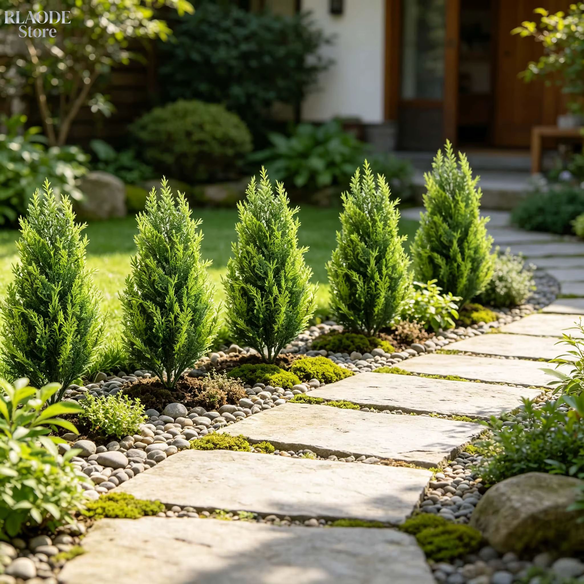 2 mini arbres artificiels en pin et cyprès de 50 cm avec piquet de fixation au sol