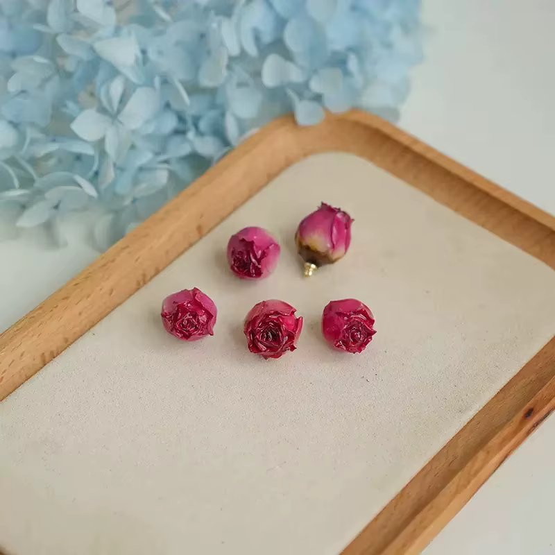 Boucles d'oreilles en époxy rose, accessoires de fleurs séchées, fleurs semi-finies, matériaux de bricolage en résine faits à la main