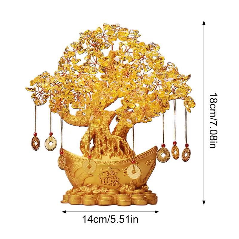 Arbre d'argent Citrine chinois Feng Shui Fa Cai cristal Yuanbao