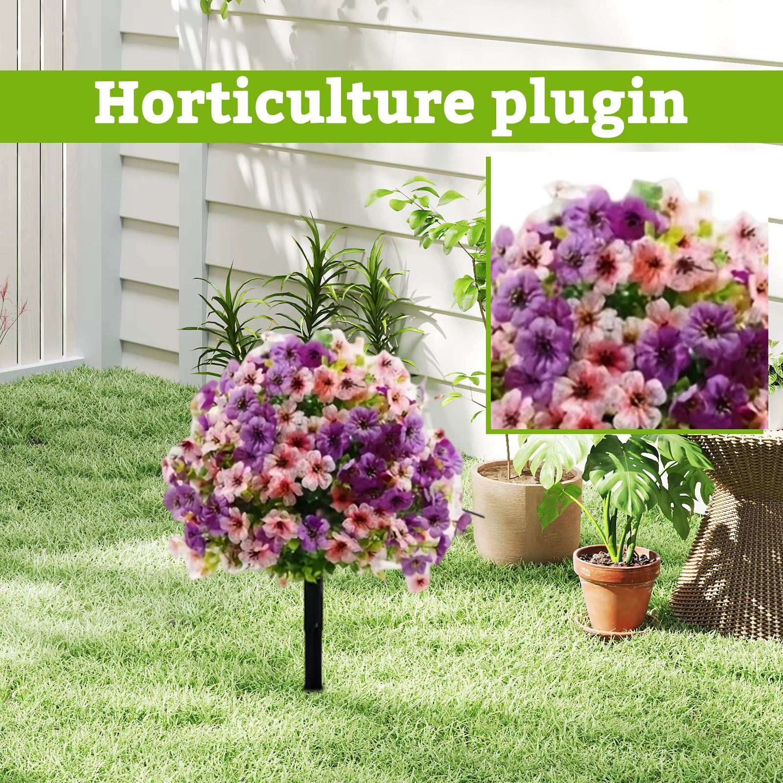 Décoration florale artificielle violette sur piquet pour jardin