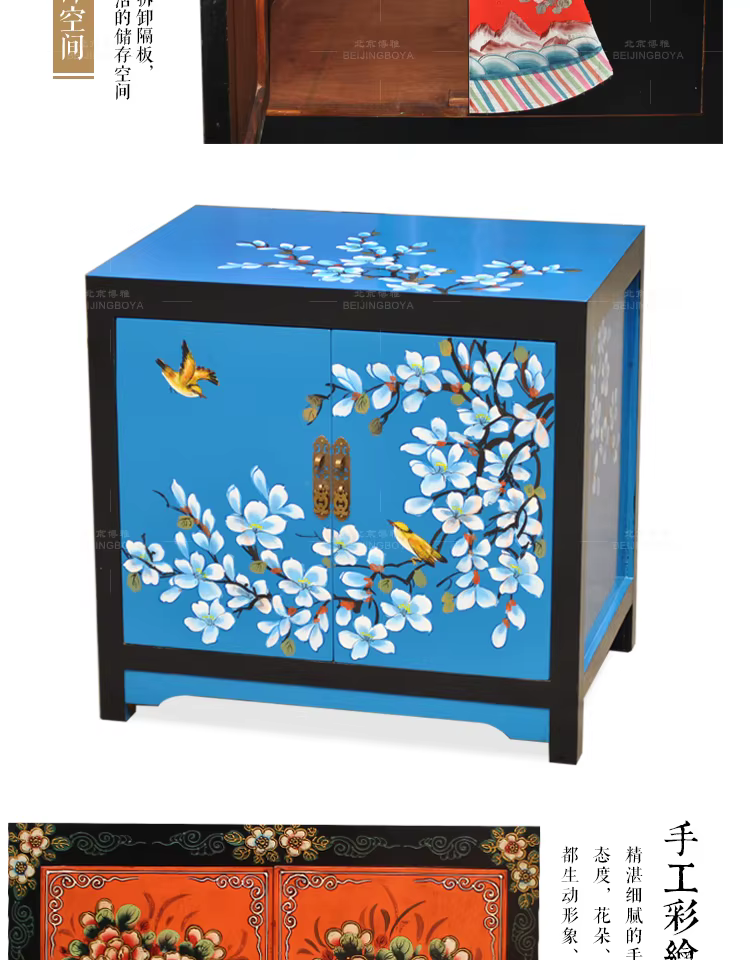 Pot de table peint avec image de fleur et d'oiseau