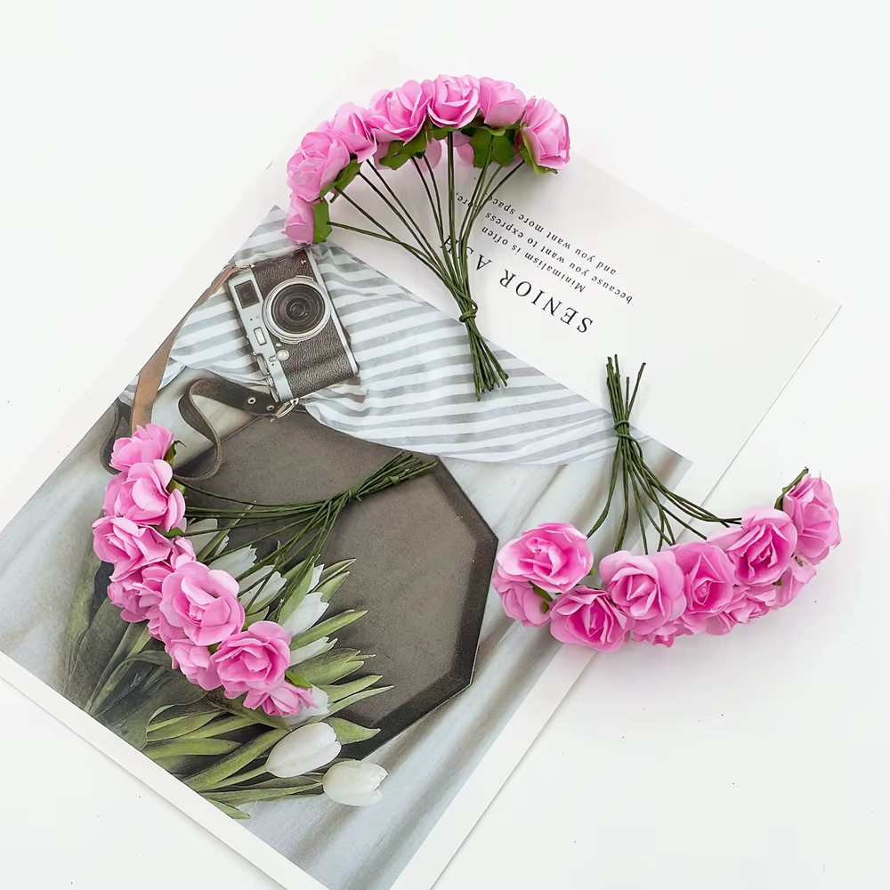 12/36/72 pièces 2cm Mini papier Rose fleurs artificielles Bouquet pour décoration de fête de mariage Scrapbooking