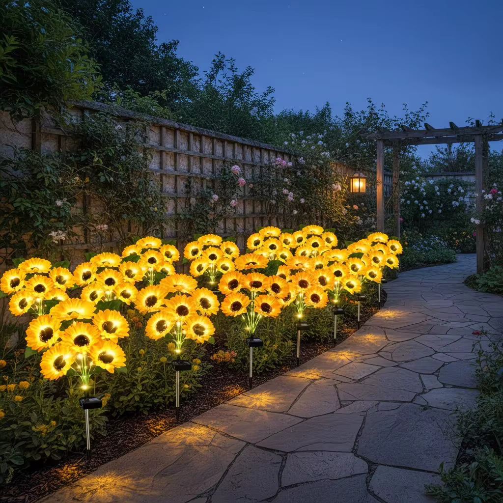 Lampes solaires d'extérieur en forme de tournesol avec tige lumineuse