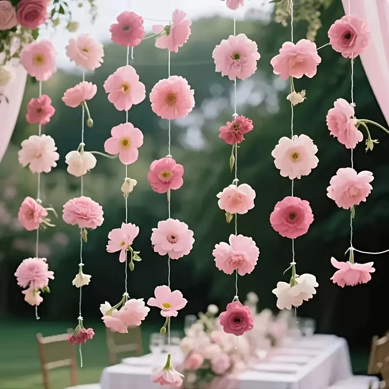 100 fleurs artificielles roses - Décorations suspendues de style bohème pour rideaux