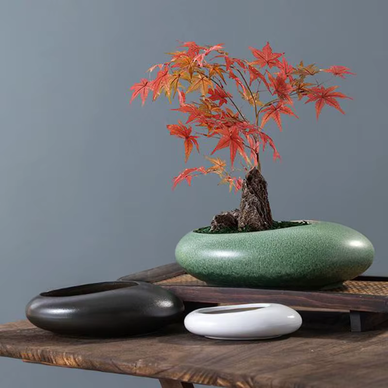 Poterie grossière bonsaï Vase vert Pot de plante hydroponique