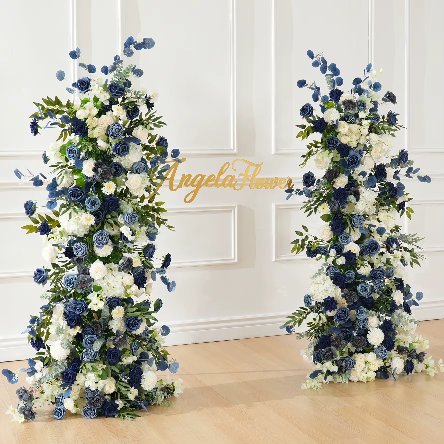 Angela fleur A9032 bleu blanc Rose verdure KT conseil Arrangement Floral mariage toile de fond événement