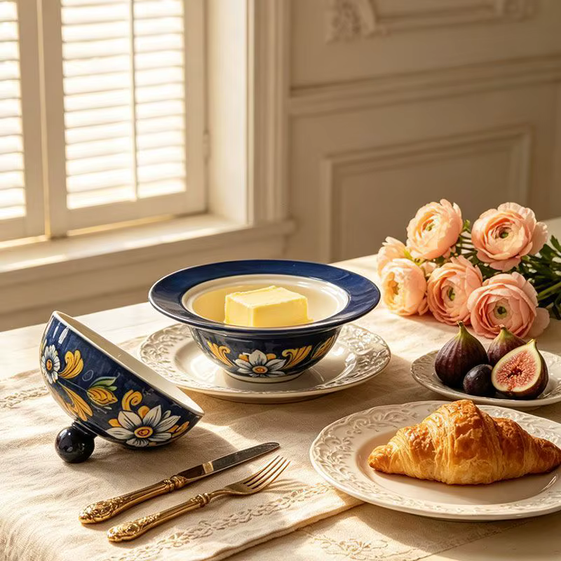 Bol en céramique créatif avec couvercle, style rétro européen, résistant aux hautes températures, couleur sous-glaçure, vaisselle pour dessert et pot à ragoût