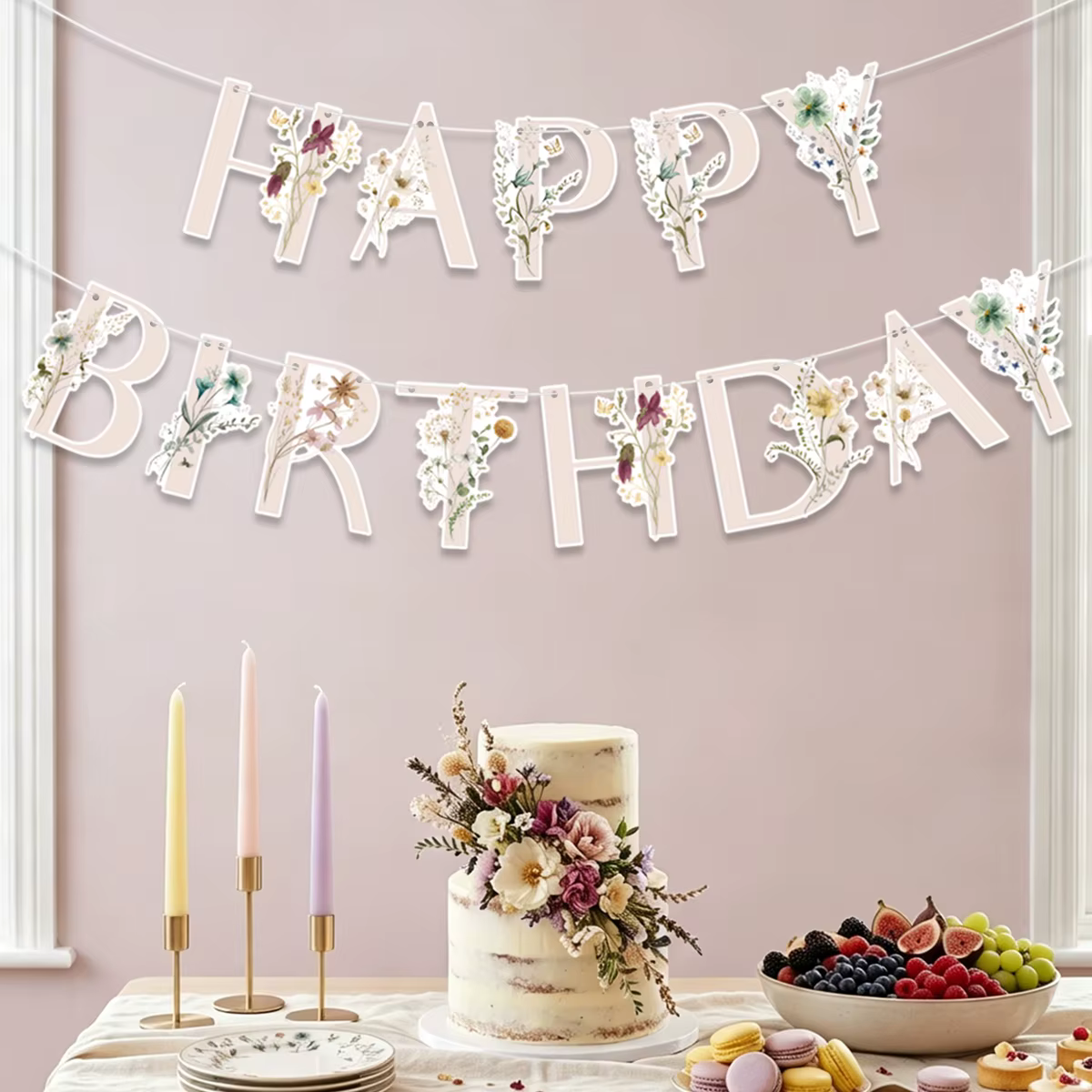 Bannière en papier motif fleurs sauvages