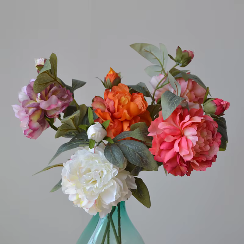 Grande branche de fleur artificielle de pivoine en soie