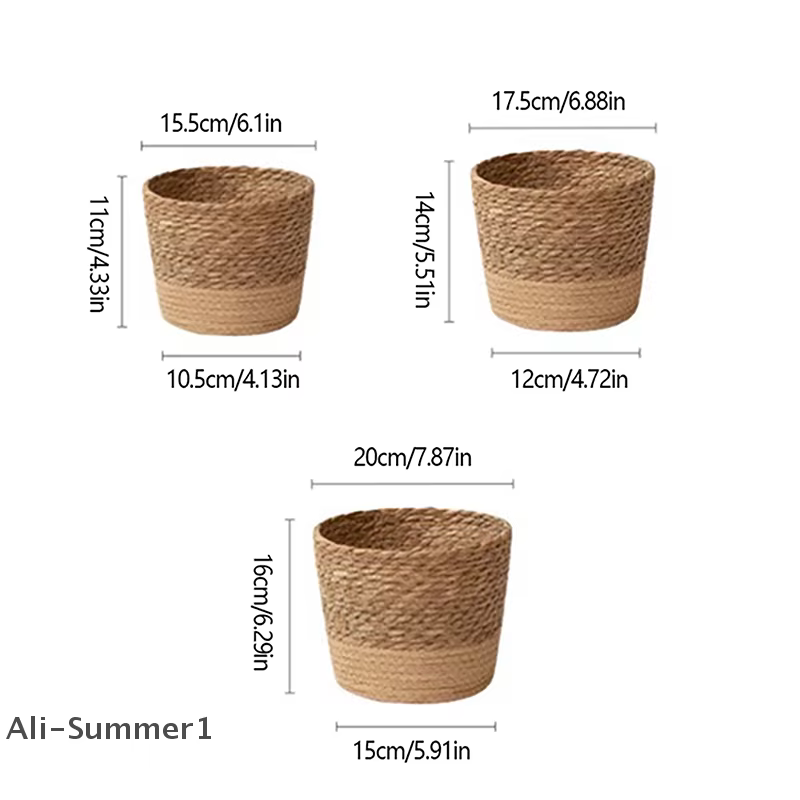 Pot de plantes à fleurs tissées en paille