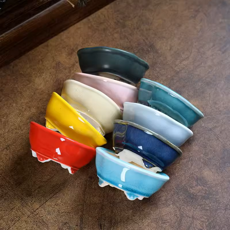 Pot à bonsaï en forme de bégonia vitrée en porcelaine