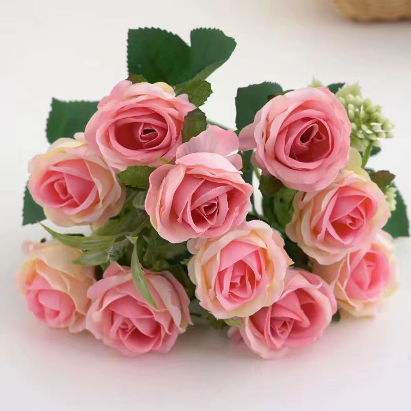 10 têtes Rose Bouquet fleurs artificielles Western