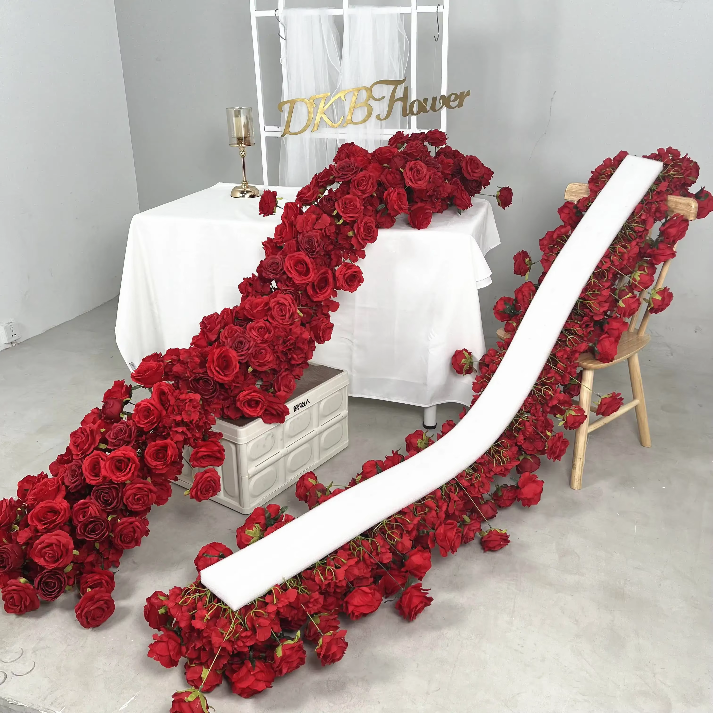 2m rose rouge plantes vertes artificielles fleur rangée coureur mariage toile de fond centre