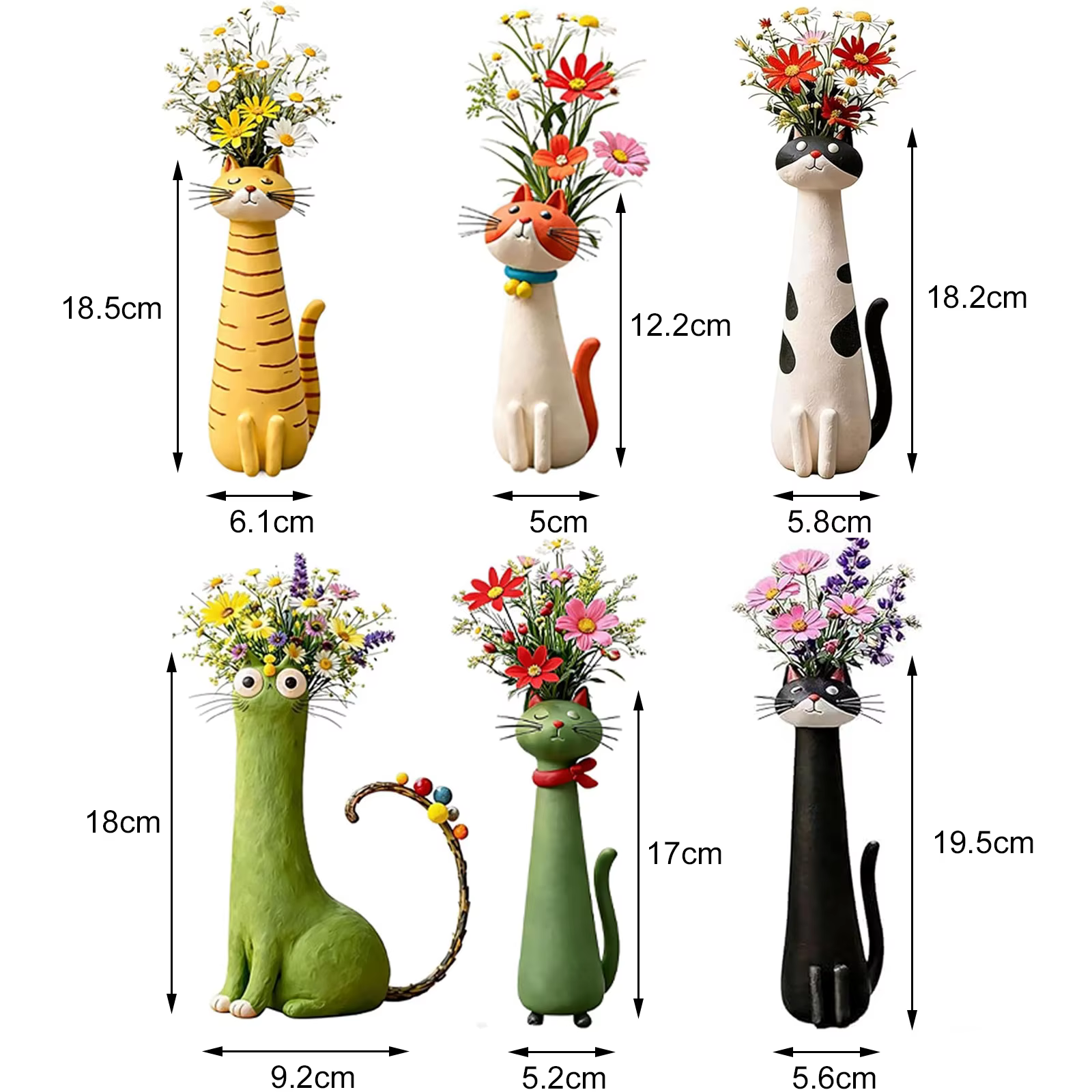Vase à fleurs en résine artisanal fantaisie en forme de chat, ornement créatif moderne pour petites fleurs, décoration de bureau et d'étagère