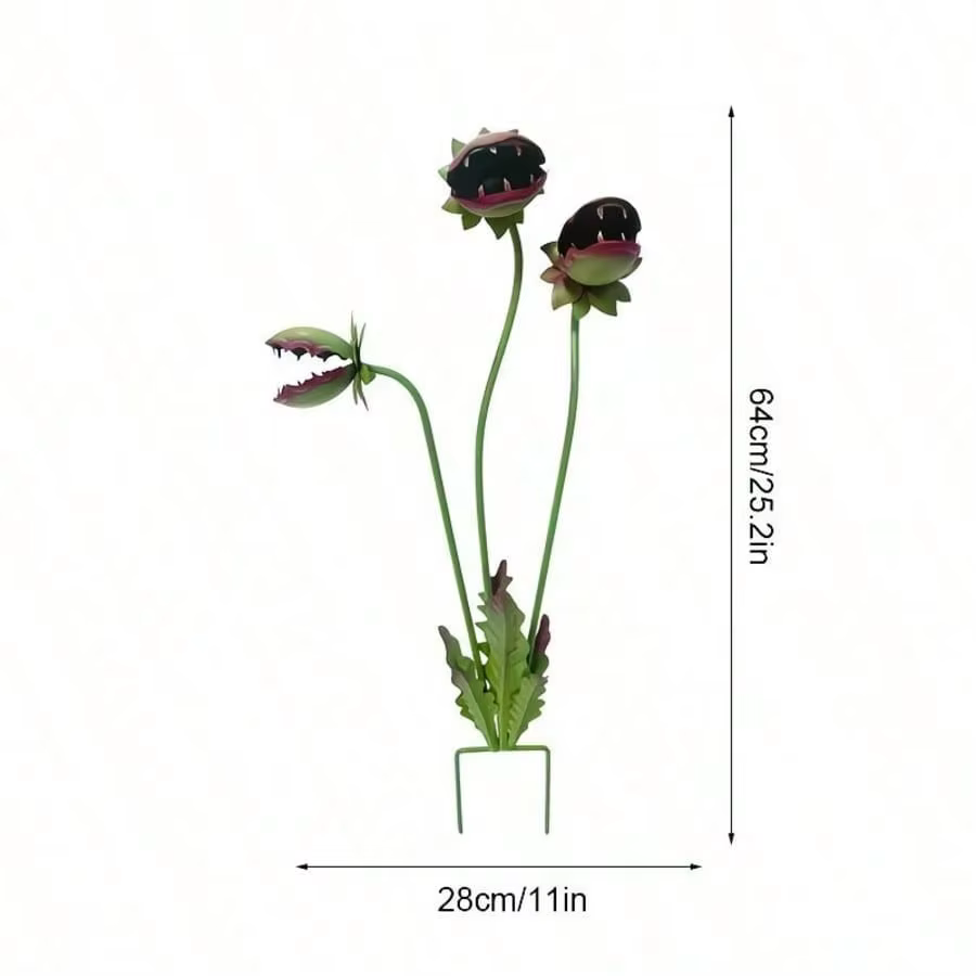 Décoration de jardin en métal peint en forme de fleur carnivore